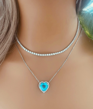 ZS Jewelry 18KT Gold Blue Topaz and Tennis Necklaces