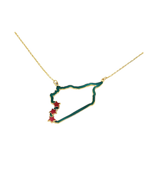 18KT Gold Enamel Map with Stars Necklace