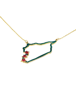 18KT Gold Enamel Map with Stars Necklace