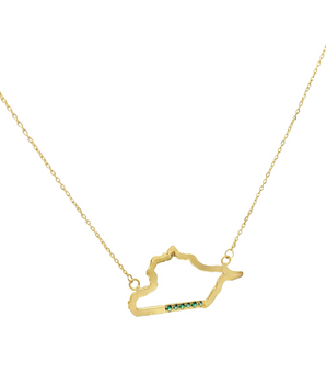 18KT Gold Map Necklace with Emerald