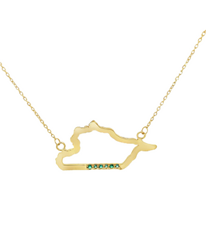 18KT Gold Map Necklace with Emerald