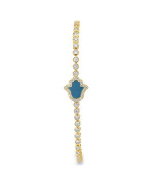 18KT Gold Blue Hamza Bracelet