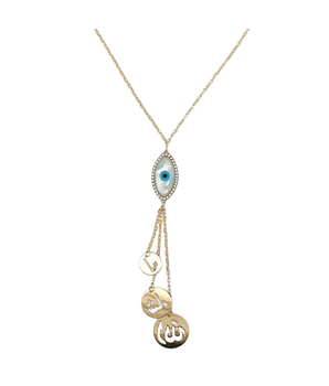 18KT Gold Dangling Evil Eye Zircon Necklace