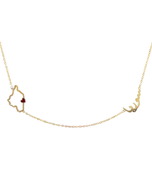 18KT Gold Customizable Map with Red Heart Necklace