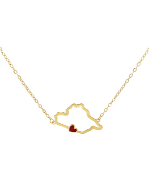 18KT Gold Customizable Map with Red Heart Necklace