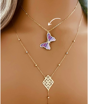 18KT Gold Butterfly Whimsy Dual Enamel Necklace