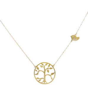 18KT Gold Tree Bird Necklace