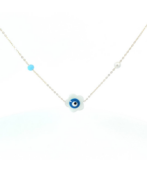 18KT Gold Evil Eye Flower Necklace