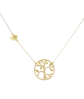 18KT Gold Tree Bird Necklace