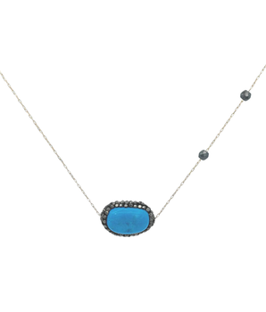 18KT Gold Oval Blue Elegant Necklace