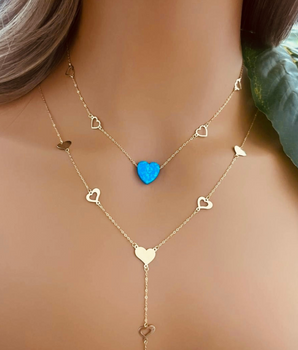 ZS Jewelry 18KT Gold Opal Heart Necklaces