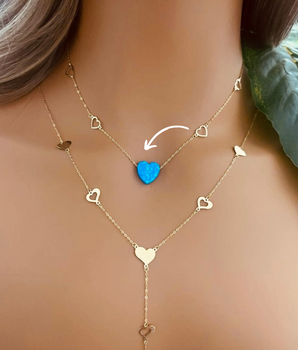 ZS Jewelry 18KT Gold Opal Heart Necklaces