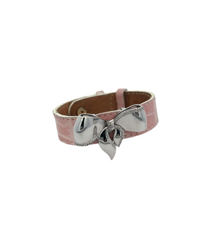 18KT White Gold Bow with Pink Leather Bracelet