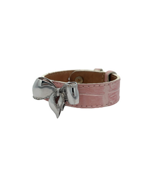 18KT White Gold Bow with Pink Leather Bracelet