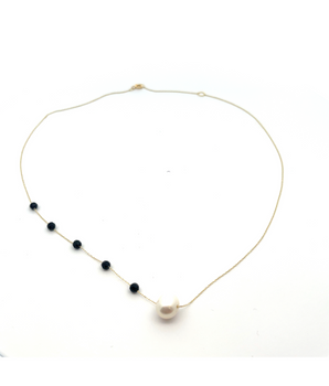 18KT Gold Black Onyx Pearl Necklace