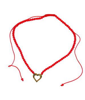 18KT Gold Heart Shaped Choker with Red Beads