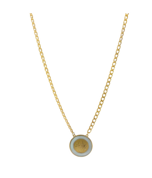 18KT Gold Enamel Round Pendant Necklace