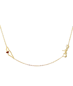 18KT Gold Customizable Map with Red Heart Necklace