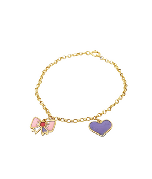 18KT Gold Enamel Bow and Heart Kids Bracelet