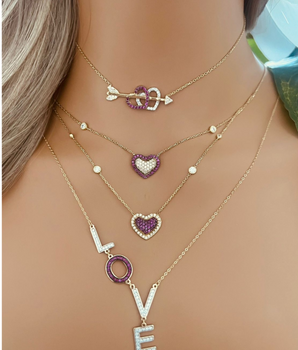 ZS Jewelry 18KT Gold Purple Love & Heart Necklace