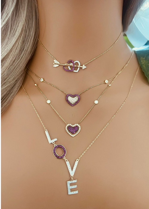 ZS Jewelry 18KT Gold Purple Love & Heart Necklace