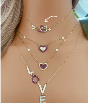 ZS Jewelry 18KT Gold Purple Love & Heart Necklace