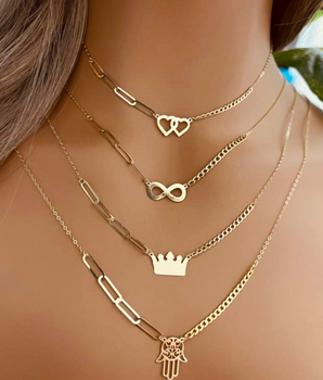 ZS Jewelry 18KT Gold Layered Twin Hearts & Infinity Necklaces