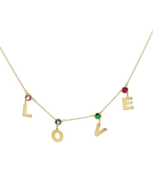 18KT Gold LOVE Necklace with Precious Stones