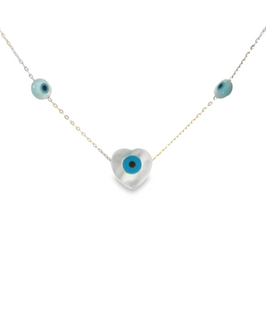 18KT Gold Heart Pearl Eye Necklace