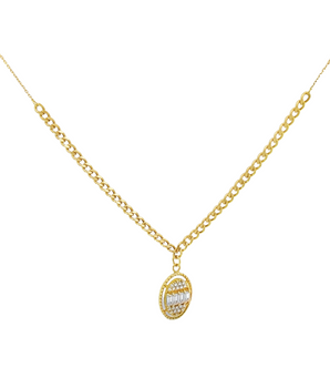 18KT Gold Oval Zircon Cuban Necklace