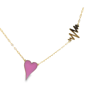 18KT Gold Pink Heartbeat Enamel Necklace