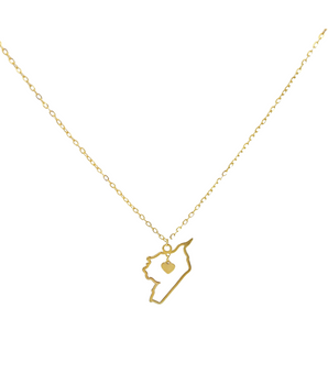 18KT Gold Map with a Heart Necklace