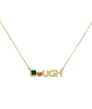 18KT Gold Laugh Green and Pink Enamel Necklace