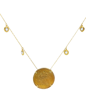 18KT Gold Dangling Zircon with British Coin Necklace