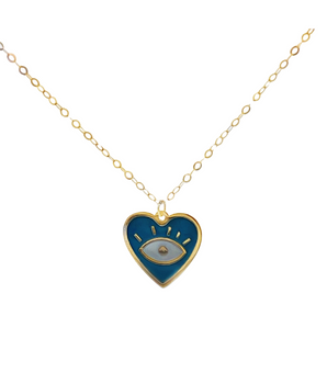 18KT Gold Blue Enamel Evil Eye Necklace