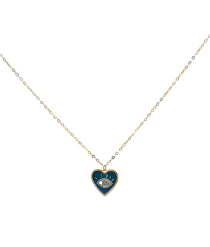 18KT Gold Blue Enamel Evil Eye Necklace