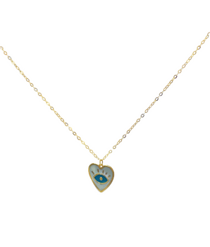 18KT Gold White Enamel Evil Eye Necklace