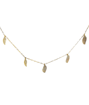 18KT Gold Clustered Leaf Dangling Necklace