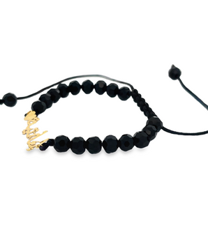 18KT Gold Heart Onyx Bracelet