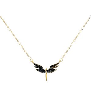 18KT Gold Elegant Black Winged Pendant Necklace