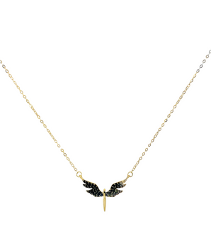 18KT Gold Elegant Black Winged Pendant Necklace