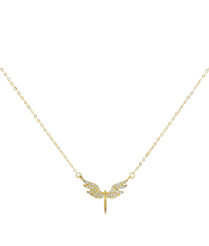 18KT Gold Elegant Wing Pendant Necklace with Zircon