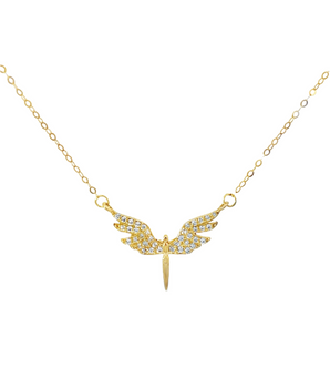 18KT Gold Elegant Wing Pendant Necklace with Zircon