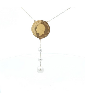 18KT Gold British Coin Pearl Necklace