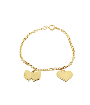 18KT Gold Enamel Bow and Heart Kids Bracelet