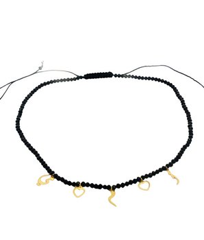 18KT Gold Black Beads Charms Necklace