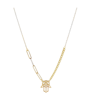 18KT Gold Hamza Paperclip Necklace