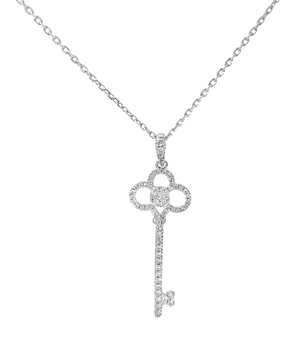 0.23CT Radiant Diamond Studded Key Necklace in 18KT Gold