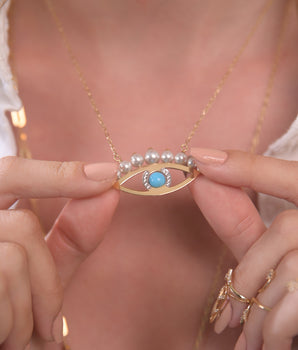 18KT Gold Evil Eye Pearl Necklace