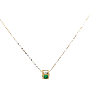 18KT Gold Green Cubicle Necklace